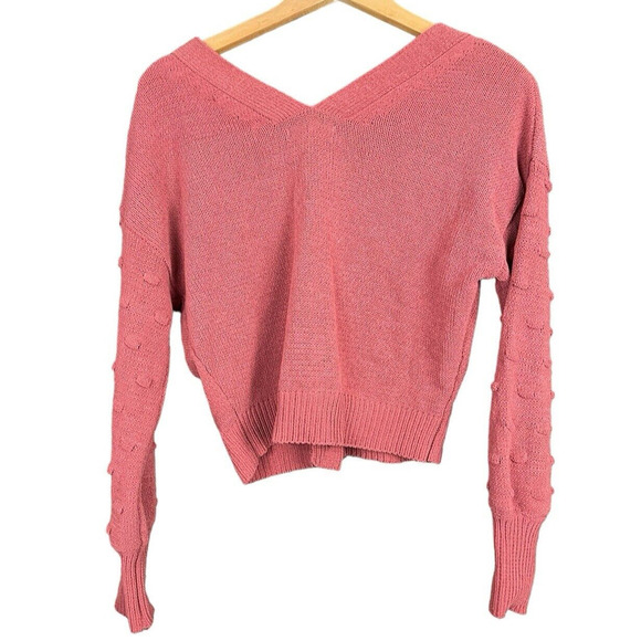 Moon & Madison Cardigan Sweater Size M V-Neck Mauve Pink Textured Button Down - Picture 8 of 9